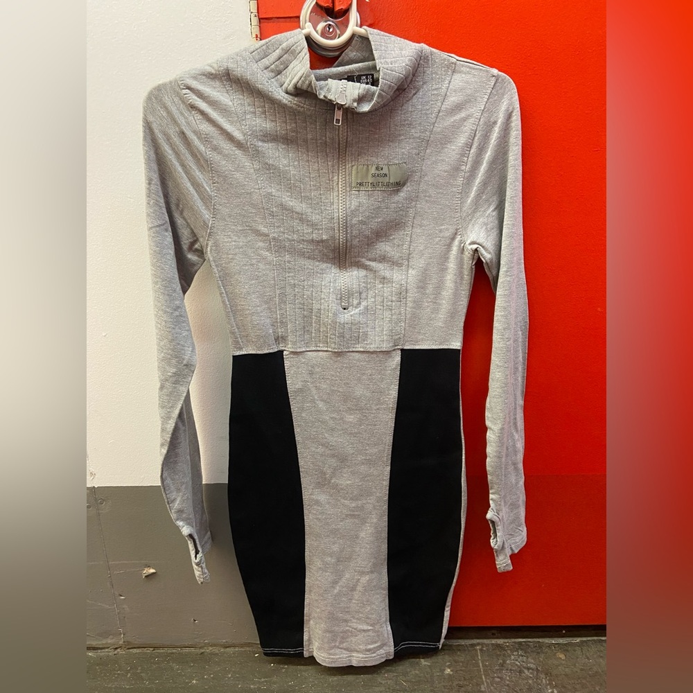 Gray and Black Long Sleeve Dress